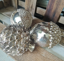 3er Set Groß Waldfrüchte Silber Eichel Tannenzapfen Zapfen Hochglanz Metallic XL