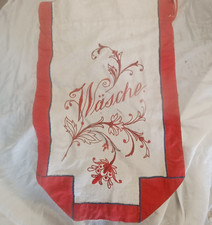 Jugendstil Wäschesack / Klammerbeutel, Aufschrift gestickt "Wäsche ", Zugbeutel