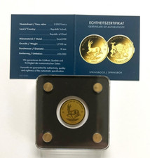 Goldbarren Springbock 2020 Tschad, 3000 Francs, Gold 999, 1/500 oz.