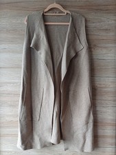 Damen Weste S/M Beige Taupe Feinstrick Lang Strick