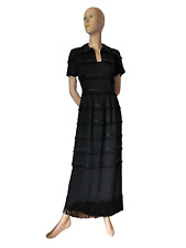 20er Jahre Original Seiden Maxikleid Schwarz Vintage Fransen Flapper 36 38