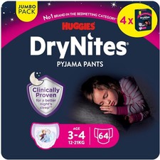 Huggies DryNites Windeln für Jungen 3-4 Jahre (12-21kg) Jumbo Monatspack 64 St.