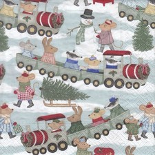 3 Lunch Papier Servietten Napkins (G1.2) Dachs Hase Maus In der Eisenbahn