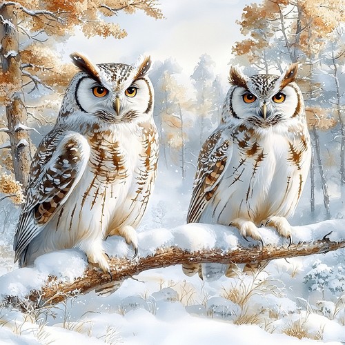 Wandbild eulen wald winter - wandbild,