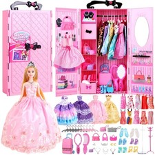 Puppen Kleiderschrank Zubehör Set 51 Teile Puppenkleidung Schuhe Taschen