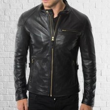 Neu Herren Schwarz Lederjacke