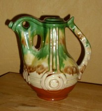  Interessante Keramik Kanne, Gießkanne oder Krug, Mehrfarbiges Dekor 