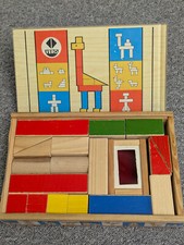 Holzbausteine DDR Baukasten ca. 30 kleine bunte Bausteine Holz Bauklötze 1950er