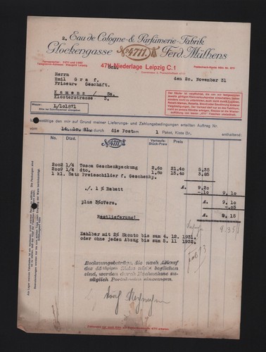 Leipzig rechnung 1931 eau - leipzig,, 1931,