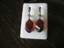 edler roter Bernstein Ohrringe Hänger große gedrehte Pampeln 925er Silber NEU