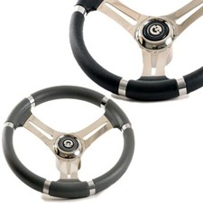 Edelstahl Steuerrad Schwarz /