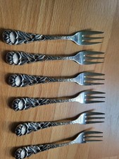 6x Kuchengabeln Rose versilbert 90er Silberauflage  Gabeln Set 12,5 lang 