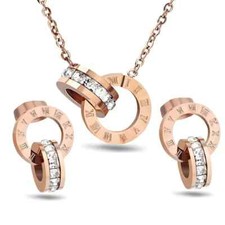 Schmuck Set Edelstahl Halskette Ohrringe Römische Ziffern Rose Gold Damen Mädche