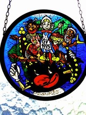 HINTERGLASMALEREI Motiv Karneval  BLEIVERGLASUNG 14,5 cm Durchmesser mit Kette