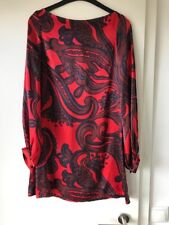 Edle Zara Tunika Kleid Bluse aus SEIDE - Gr. S - Rot Blau Paisley Muster