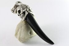TIGERZAHN TOTENKOPF SKULL BIKER SILBER ANHÄNGER 925 ECHT SILBER / 270