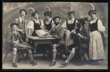 Ansichtskarte Zitherspieler mit Frauen am Tisch 