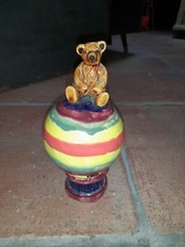 Gartenstecker Gartenkugel Deko Kugel Keramik Ton Bär Teddybär bunt vintage retro