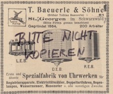 ST. GEORGEN, Werbung 1912, T. Baeuerle & Söhne Uhrwerk-Spezial-Fabrik