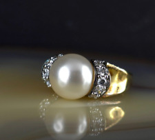 Ring Silber 925 Perle Zirkonia Gold 17,5 mm - elegant schimmernd & funkelnd 