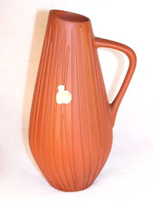 Sawa Keramik / Terrakotta Henkelvase, Rillendekor, Modell-Nr. 338-20, 60er Jahre
