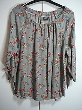 G Bexleys Bluse Tunika Gr 48/50 schwarz weiß gestreift Blüten rot/gelb Carmen