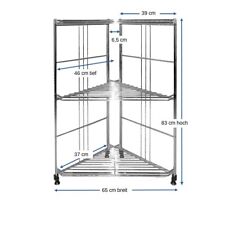 Eckregal Metall verchromt mit 3 Gitterböden 83 cm hoch 46 cm tief robust 