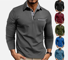 Herren Langarmshirt Poloshirt Langarm Hemd Polo Shirt Freizeit Business Tops