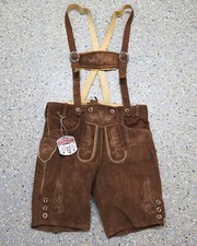 kurze braune Wildleder Hose bestickt Trachten Lederhose seitlich geknöpft Neu