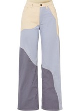 Jeans im Patchwork-Stil Gr. 36 Rauchblau Graublau Beige Damen Hose Pants Neu