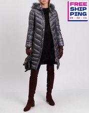 UVP 558€ LIU JO Daunen Langer Steppmantel US2 UK6 IT38 XS Grau Waschbär Pelzbesatz