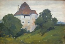 Gemälde: Landschaft mit Herrenhaus, Schloss, Burg, Franz Horadam, signiert