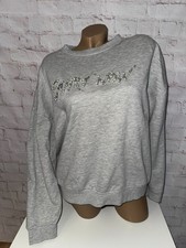 Takko Jean Pascale Sweatpullover grau Statement START NOW Strass Perlen Grösse M