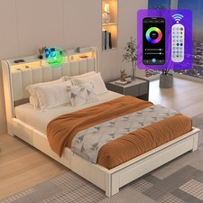 Polsterbett 140x200cm Doppelbett mit USB-Steckdose und LED-Licht Jugendbett Lede