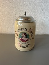 Bierkrug Paulaner Bräu München 1634 Zinndeckel 0,5 Liter Steingut Keramik