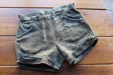 Solide gute kurze vintage Pfadi Lederhose, eine H50/52 mit Doppelreißverschluß