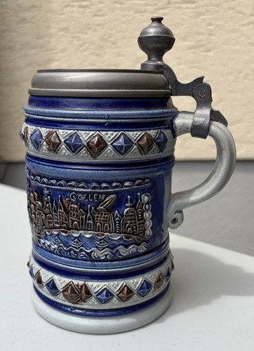 Blauer steingut bierkrug - blauer, steingut-bierkrug