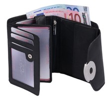 Damenbörse Geldbörse LEAS in Echt-Leder, Portemonnaie Sicherheitsriegel schwarz