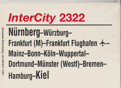 Zuglaufschild intercity 2322 - intercity,
