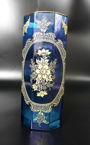 Glasvase blau mit floralen - blau,,