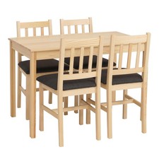 B-Ware Esszimmer-Set MCW-F77, Massiv-Holz Stoff Landhaus, natur Polster schwarz