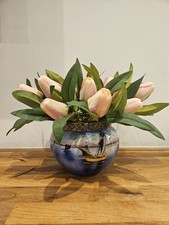 40er/50er Jahre Maritime Rosenschale mit Metall Blumenfrosch - handbemalt