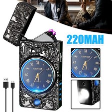 Winddichter Feuerzeug mit Lichtbogen eingebauter Uhr Taschenlampe USB Aufladung