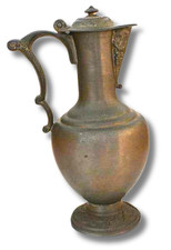 Vintage Zinn-Weinkrug mit Deckel, Weinlaub-Verzierung, 92 % Zinn, 20 cm