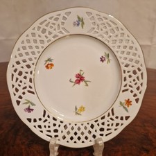 Burg Lindau Kuchenteller Durchbruchteller Streublume Goldrand Ø 19,5cm Porzellan