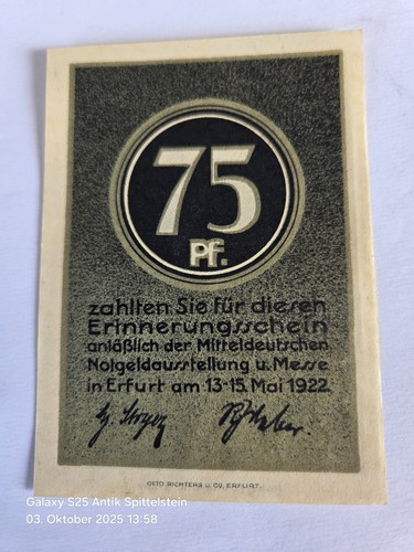 Notgeld thüringen erfurt 75 - notgeld,