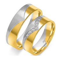 Eheringe Trauringe 333 er Gold Bicolor Massiv Gelb/Weißgold 6,5mm Breit