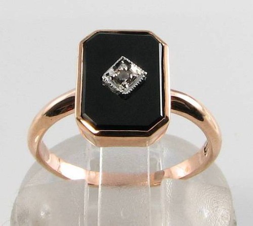 9ct rotgold onyx diamant - 9k,