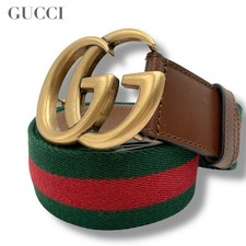 Gucci GG Marmont ineinandergreifender Webstreifen Ledergürtel Braun Gold Hard...