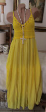 Häkel Strand Kleid Vintage Blogger Sommer Hippie Maxikleid Gelb IBIZA 36 38 40